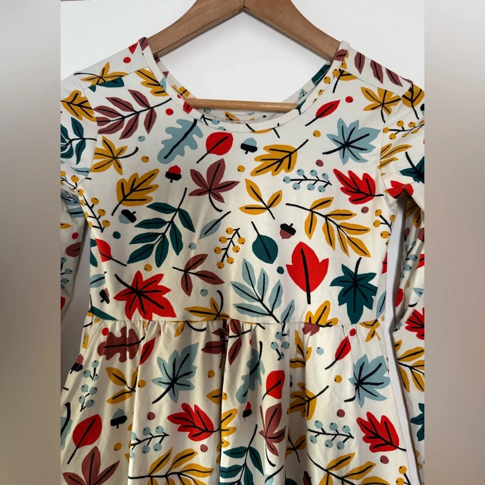 Hanna Andersson Celebration Skater Dress w/ Pockets Autumn Fall Leaves Size 12